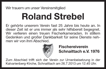 Traueranzeige von Roland Strebel von Pegnitz-Zeitung